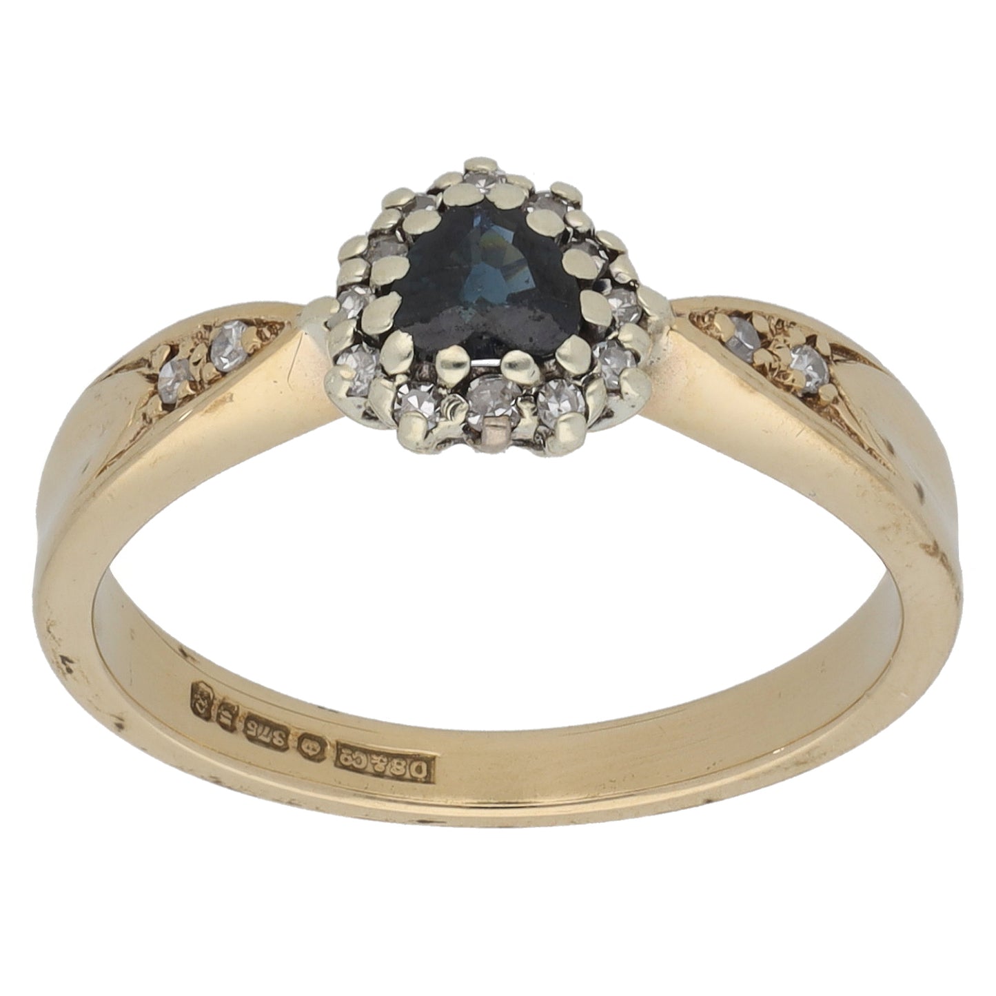 9ct Gold Sapphire & 0.08ct Diamond Dress/Cocktail Ring Size O