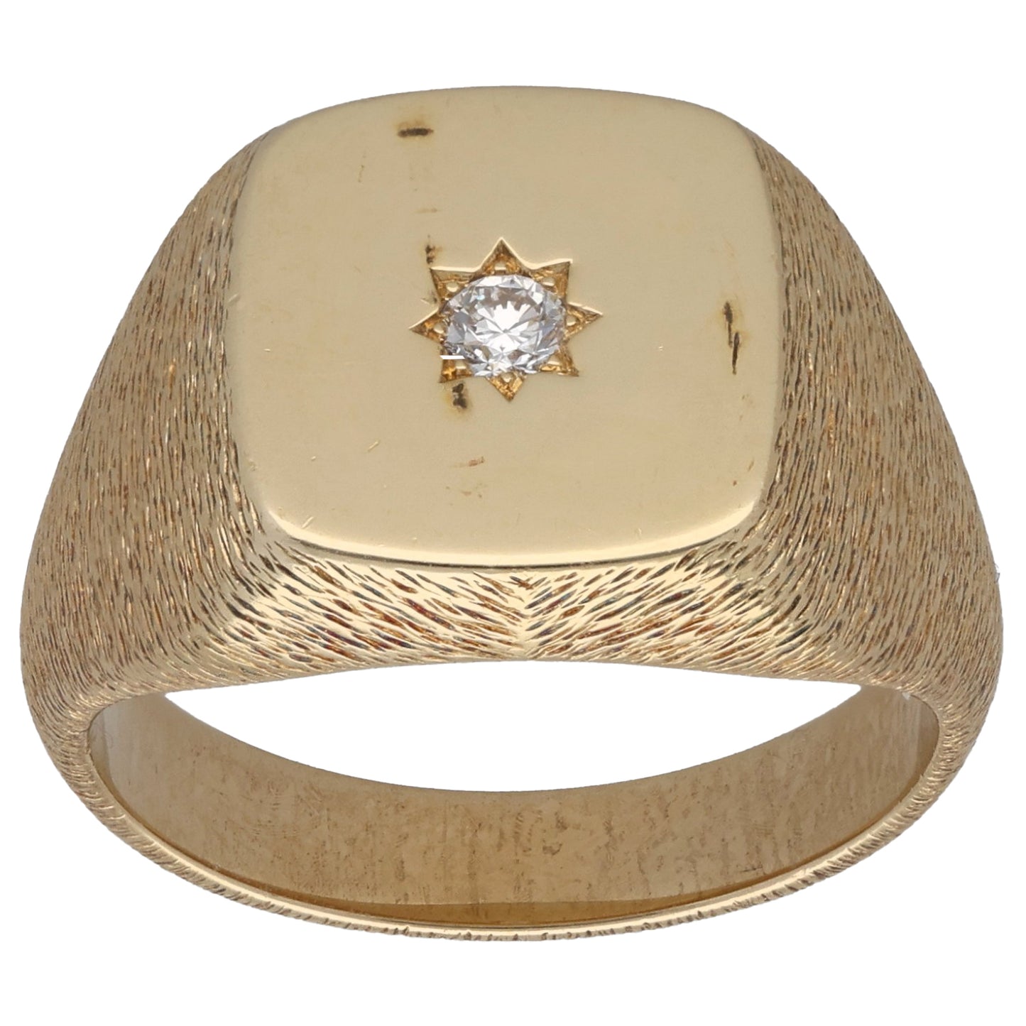 9ct Gold 0.10ct Diamond Single Stone Signet Ring Size S