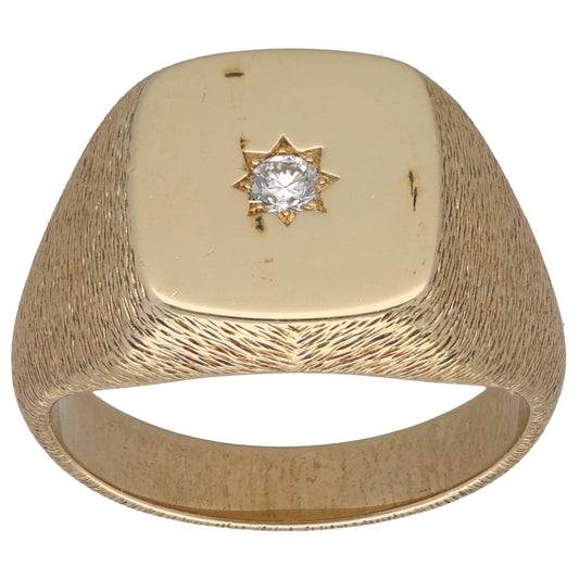9ct Gold 0.10ct Diamond Single Stone Signet Ring Size S