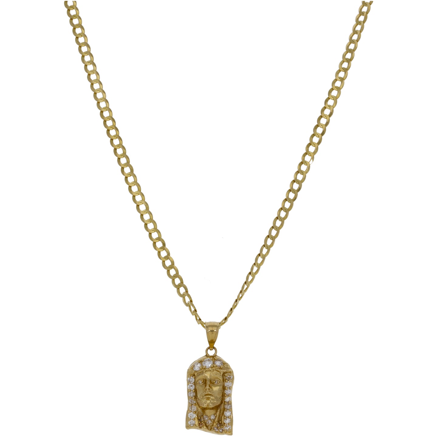 14ct Gold Cubic Zirconia Jesus Pendant With Chain