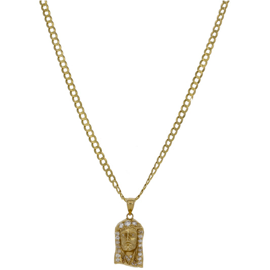 14ct Gold Cubic Zirconia Jesus Pendant With Chain