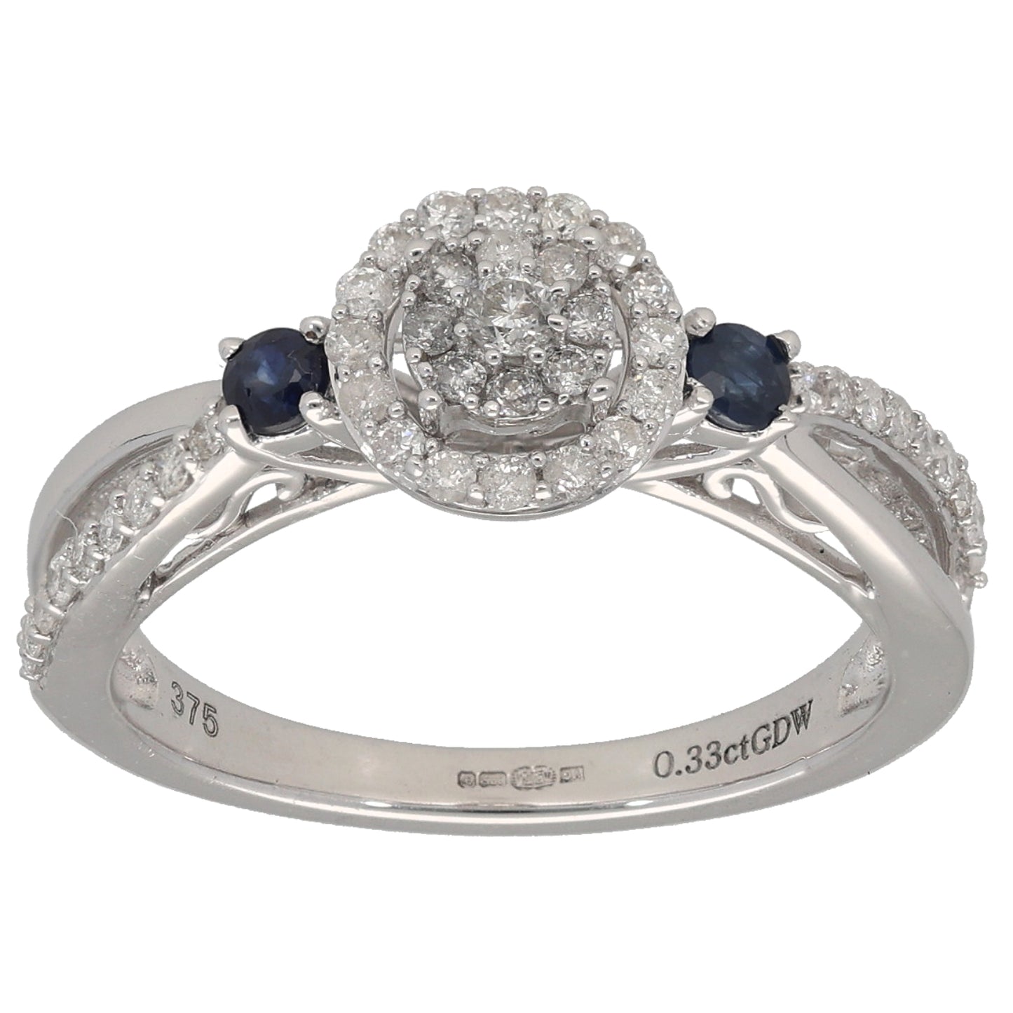 9ct White Gold 0.33ct Diamond & Sapphire Dress/Cocktail Ring Size M