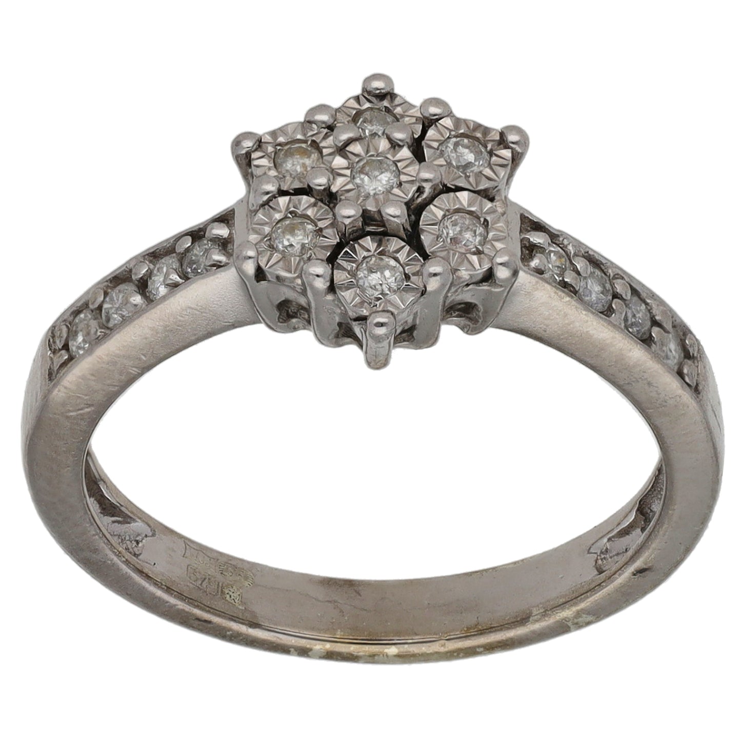 9ct White Gold 0.15ct Diamond Cluster Ring Size L