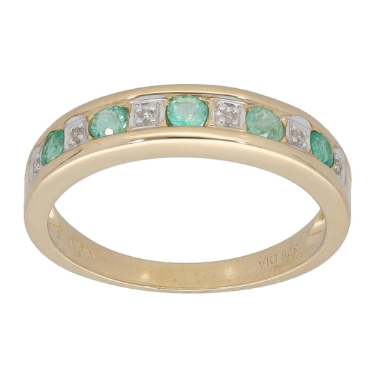 New 9ct Gold Diamond & Emerald Half Eternity Ring Size M-P