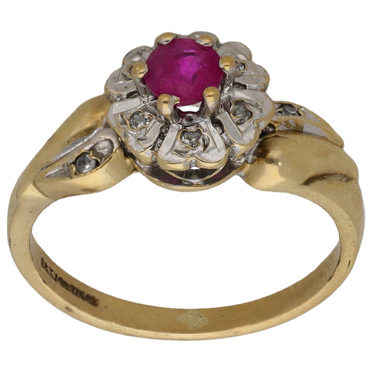 9ct Gold 0.08ct Diamond & Glass Filled Ruby Dress/Cocktail Ring Size K