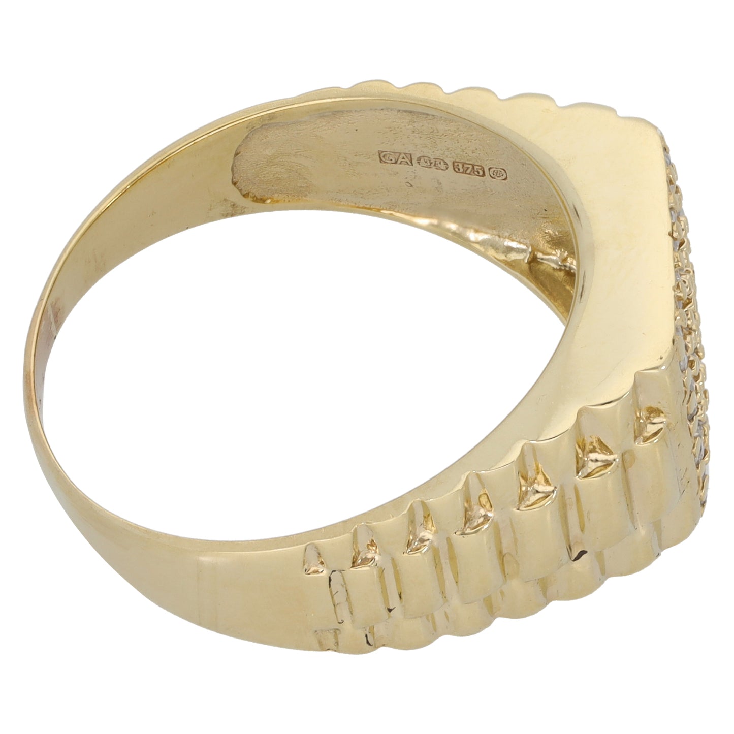 9ct Gold 0.50ct Diamond Patterned Signet Ring Size X