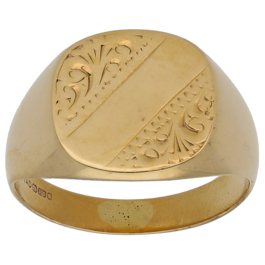 9ct Gold Patterned Signet Ring Size U