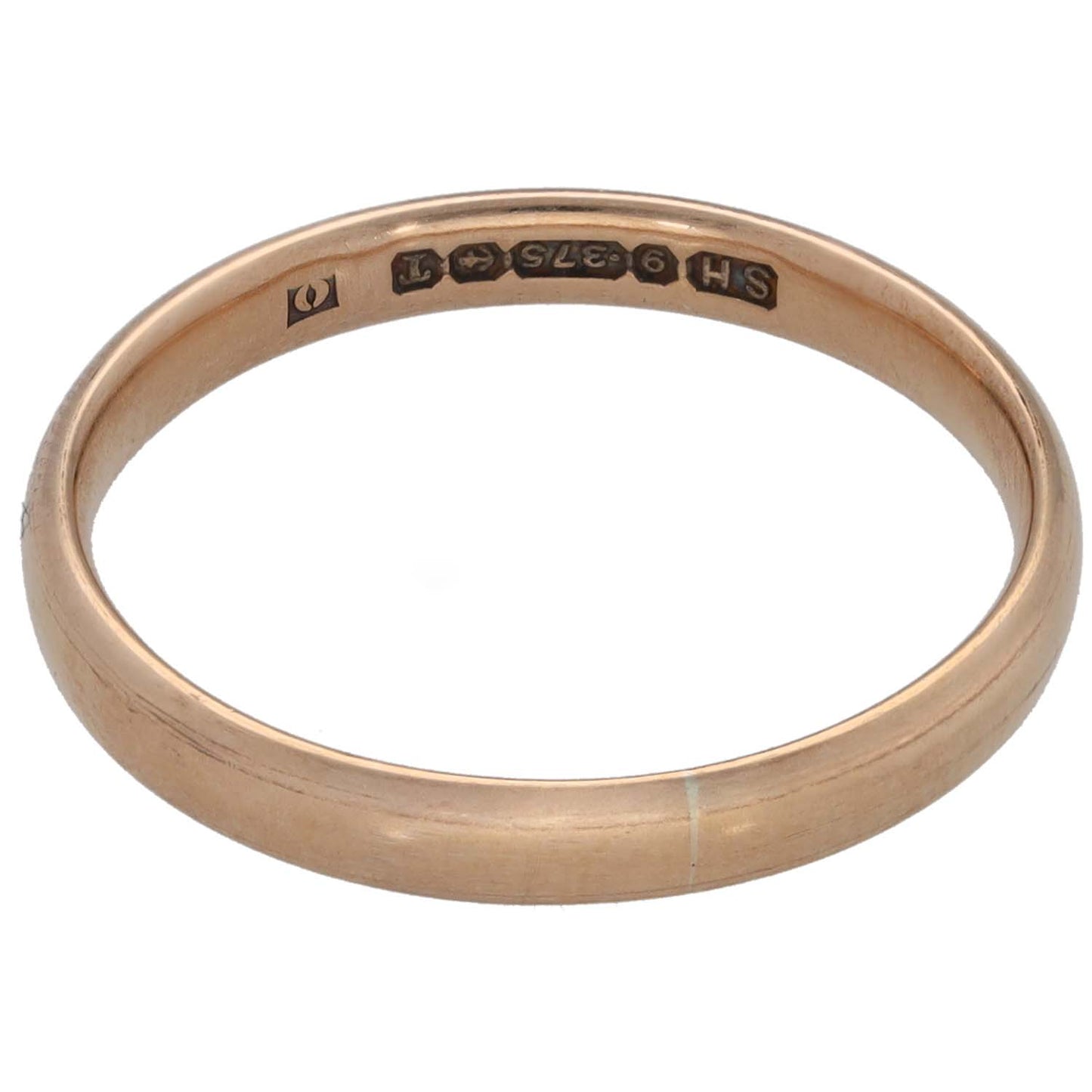 9ct gold wedding ring with engraved inside hallmarks