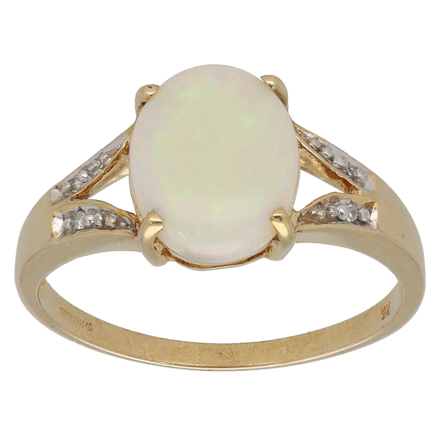 9ct Gold Opal & 0.02ct Diamond Dress/Cocktail Ring Size N