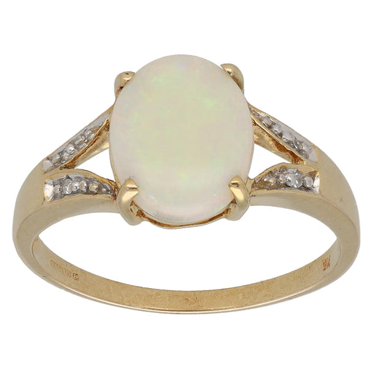 9ct Gold Opal & 0.02ct Diamond Dress/Cocktail Ring Size N