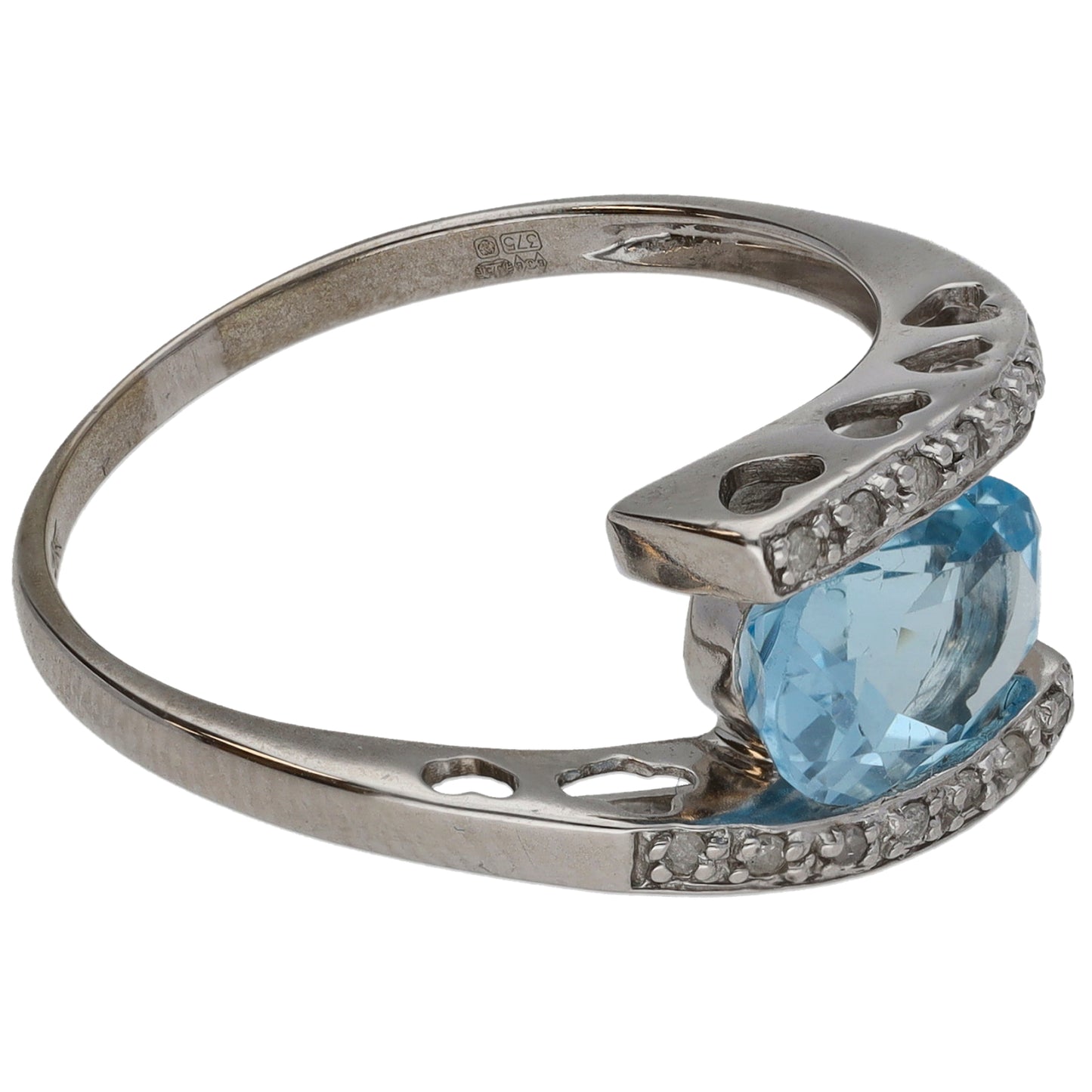 9ct White Gold Topaz & 0.07ct Diamond Dress/Cocktail Ring Size Q