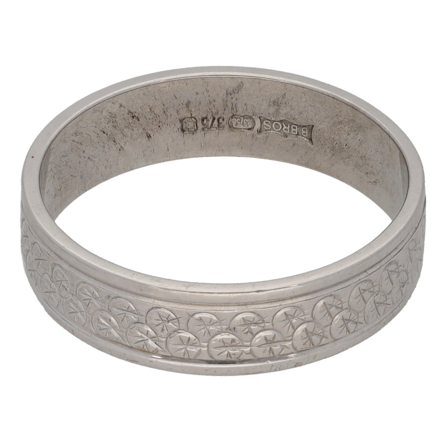 9ct White Gold Patterned Wedding Ring Size N