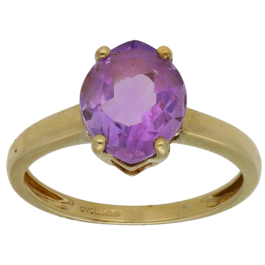 9ct Gold Amethyst Single Stone Ring Size M
