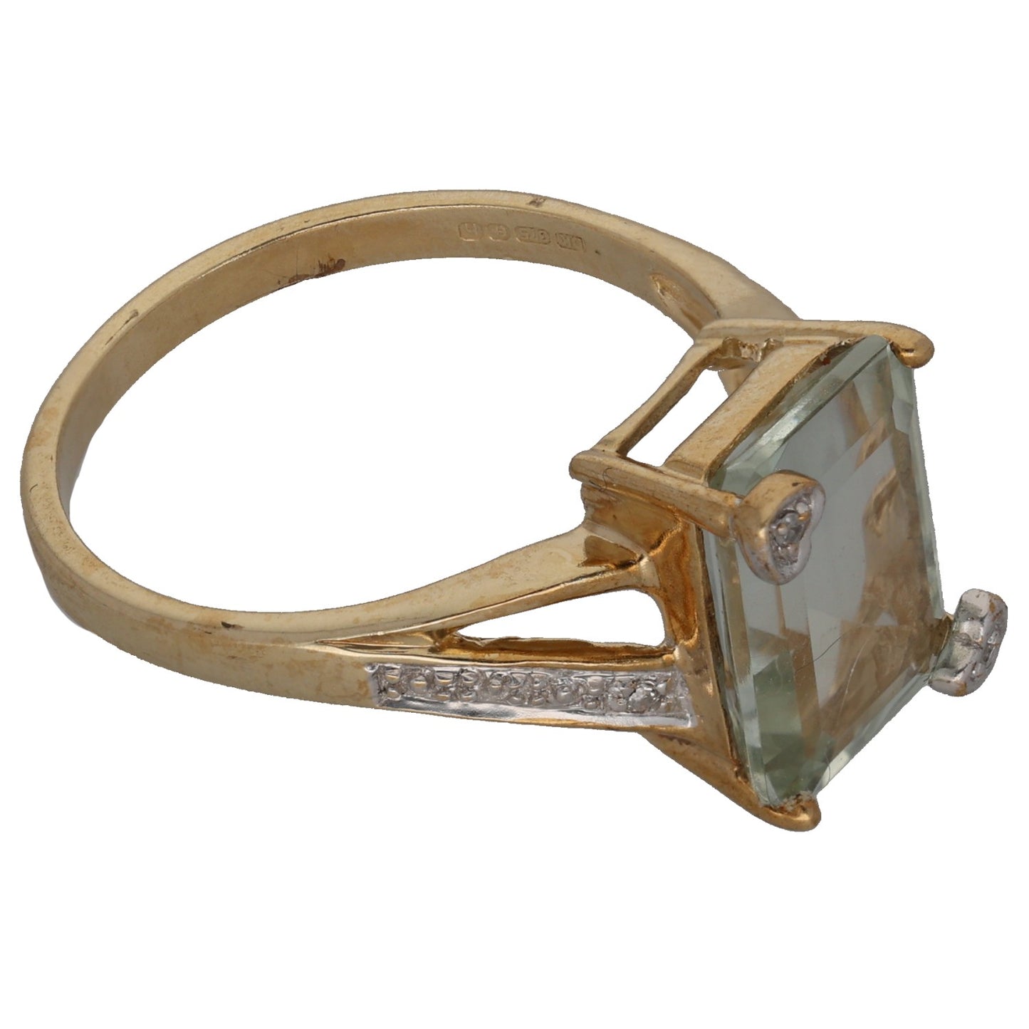 9ct Gold Quartz & 0.02ct Diamond Dress/Cocktail Ring Size N