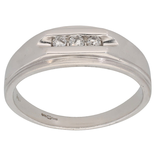 9ct White Gold 0.16ct Diamond Trilogy Ring Size W