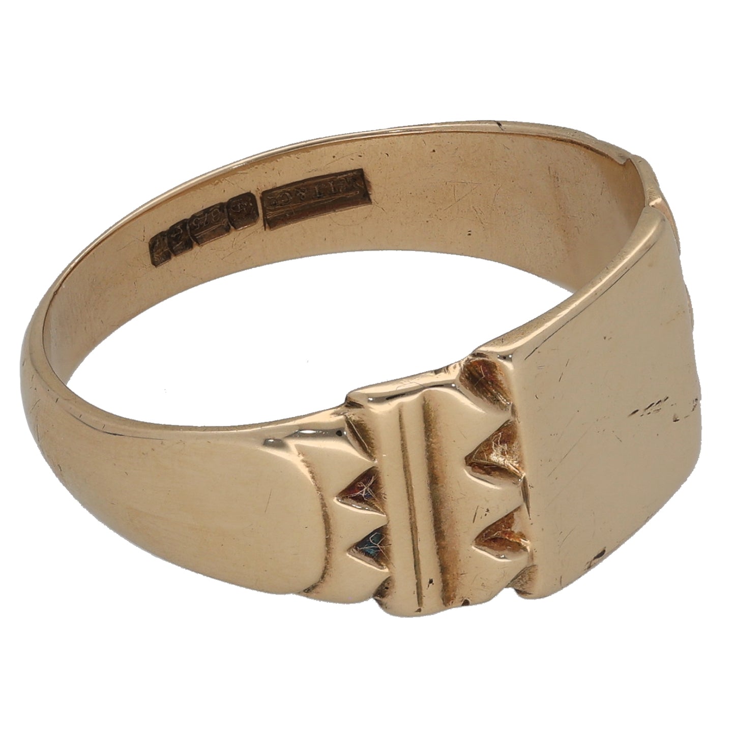 9ct Gold Patterned Signet Ring Size V