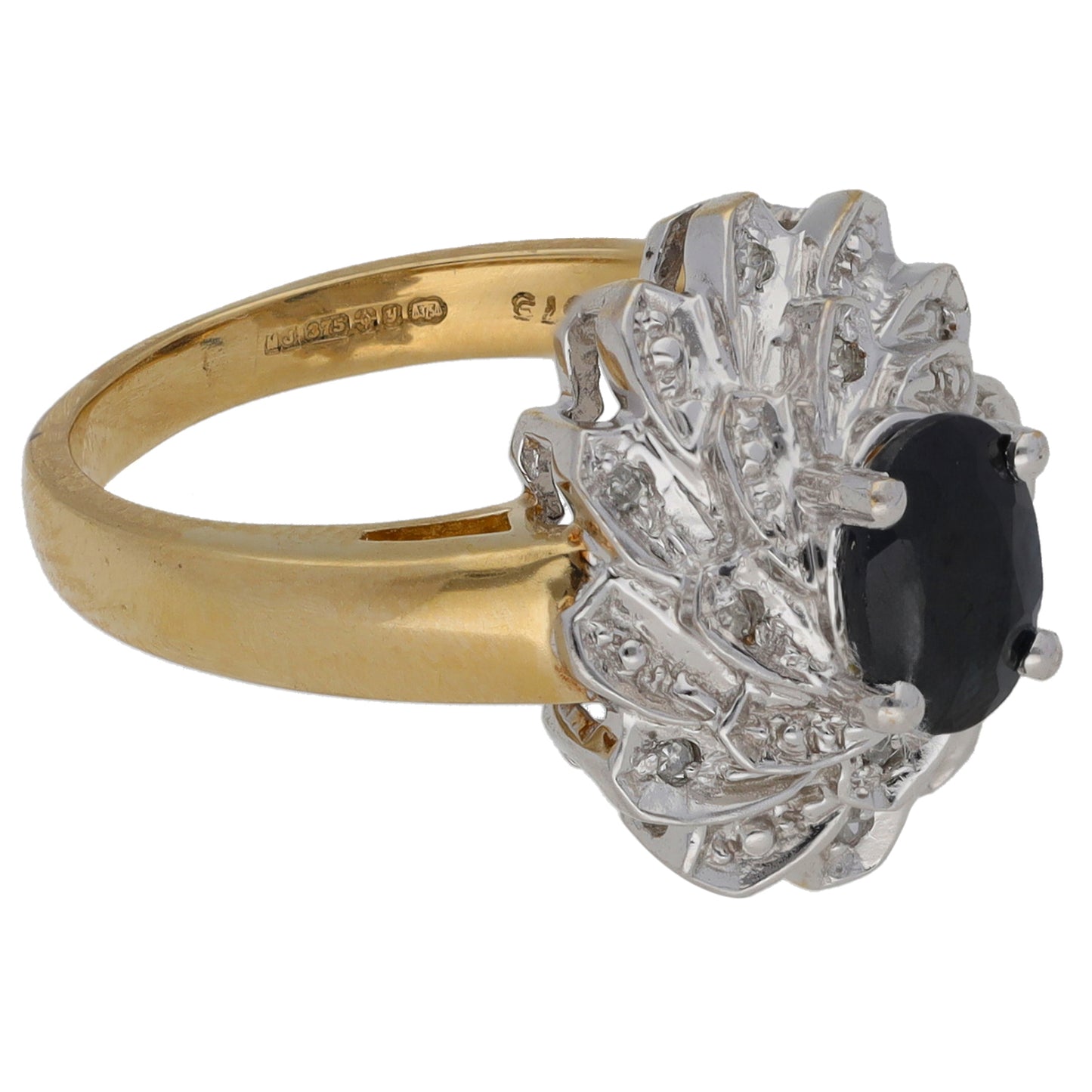 9ct Gold Sapphire & 0.05ct Diamond Dress/Cocktail Ring Size M