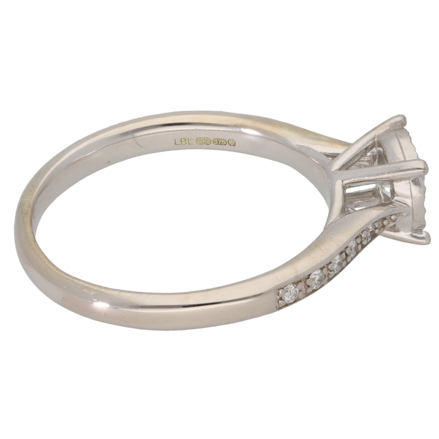 9ct White Gold 0.40ct Diamond Solitaire Ring With Accent Stones Size O