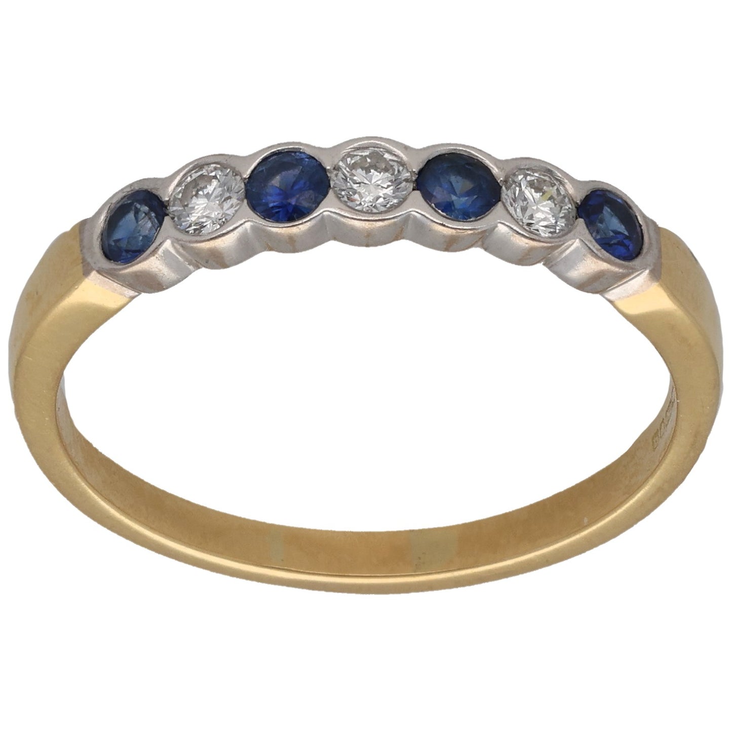 18ct Bicolour Gold Sapphire & 0.12ct Diamond Half Eternity Ring Size Q