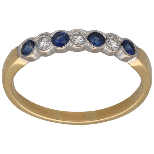 18ct Bicolour Gold Sapphire & 0.12ct Diamond Half Eternity Ring Size Q