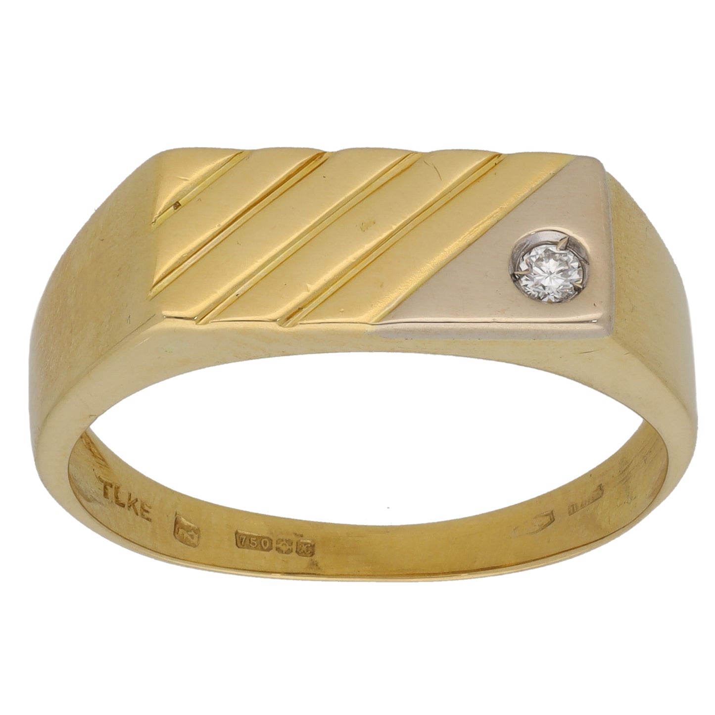 18ct Gold 0.25ct Diamond Patterned Signet Ring Size W