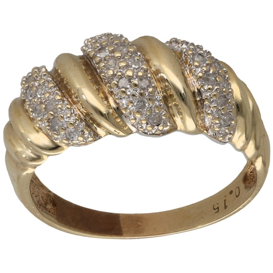 9ct gold cocktail ring with round diamond accents, size P