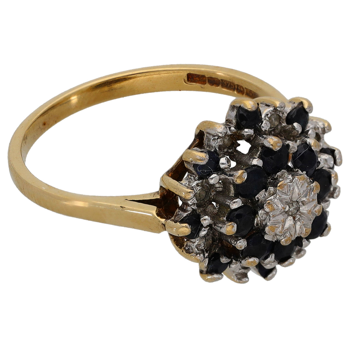 9ct Gold Sapphire & 0.045ct Diamond Dress/Cocktail Ring Size M