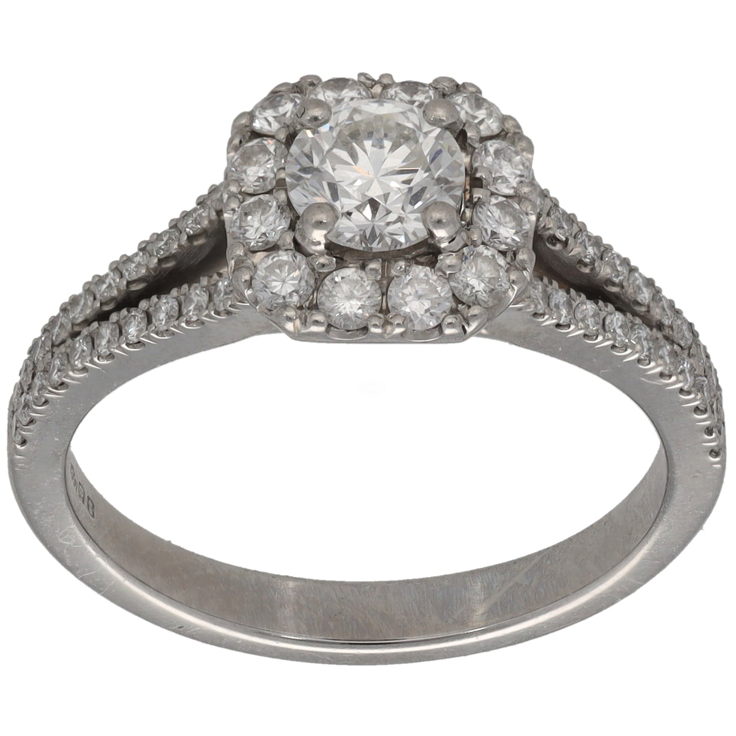 Platinum 1.16ct Diamond Halo Ring Size P
