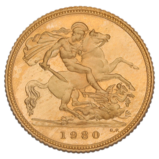 22ct Gold Queen Elizabeth II Half Sovereign Coin 1980