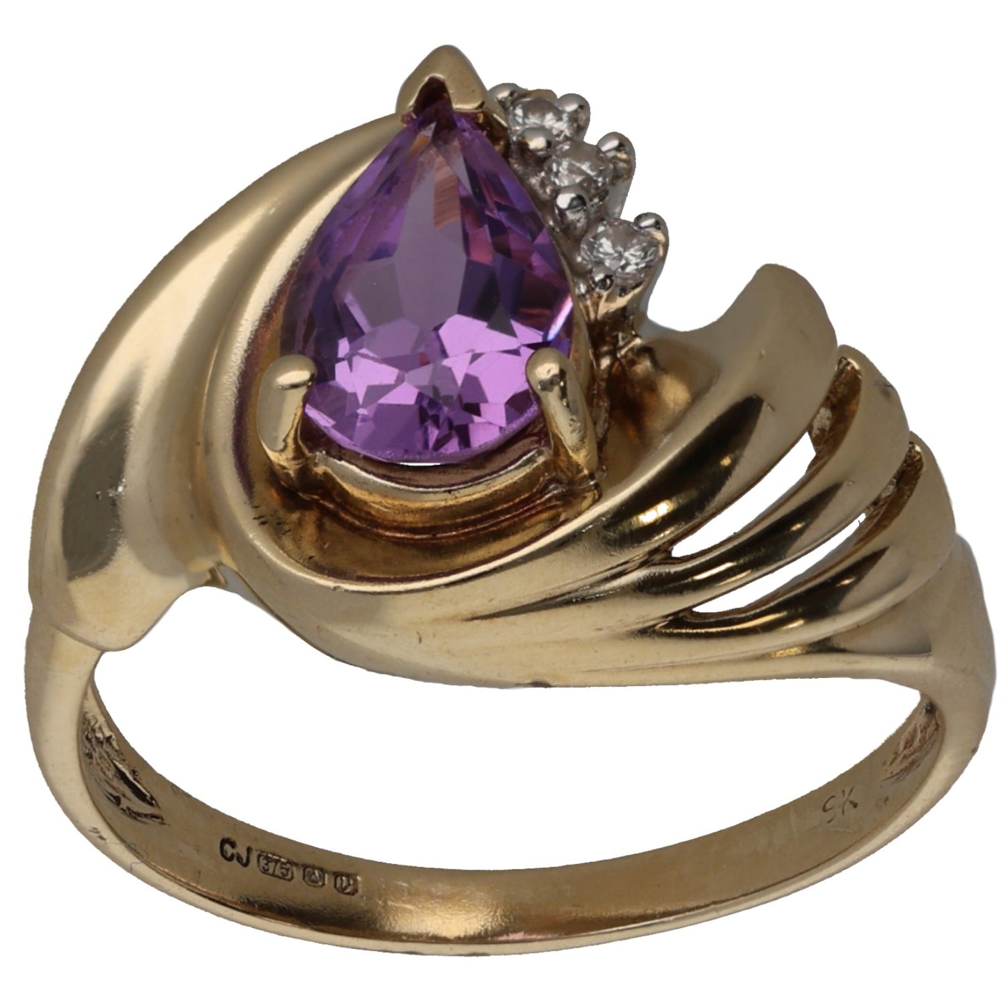 9ct Gold Amethyst & 0.03ct Diamond Dress/Cocktail Ring Size O