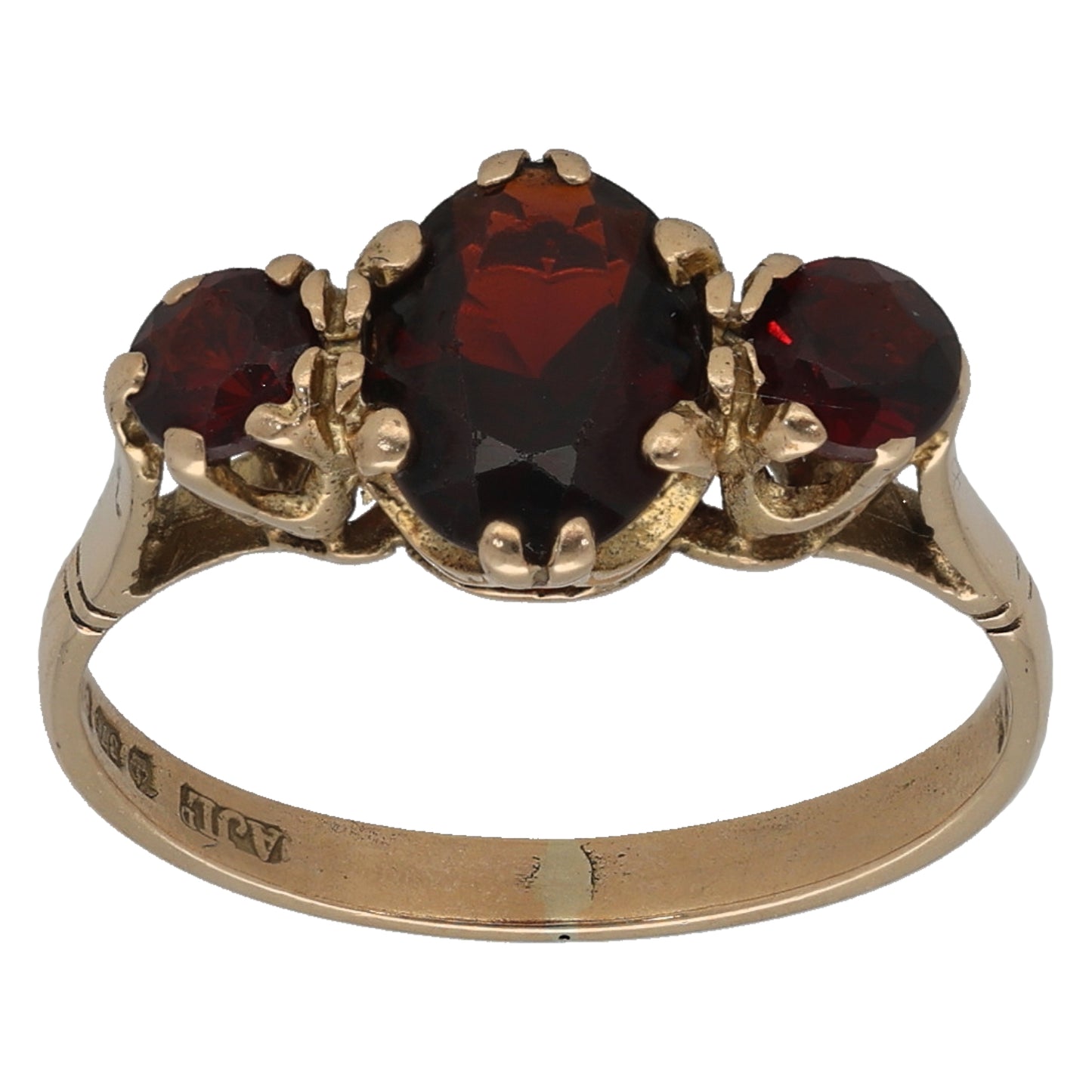 9ct Gold Garnet Trilogy Ring Size M