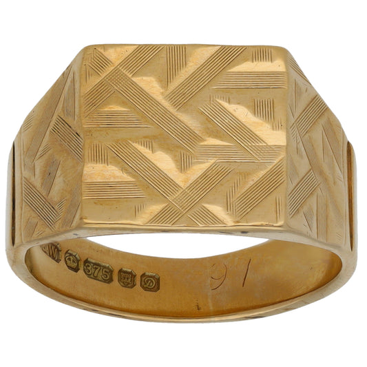 9ct Gold Patterned Signet Ring Size O