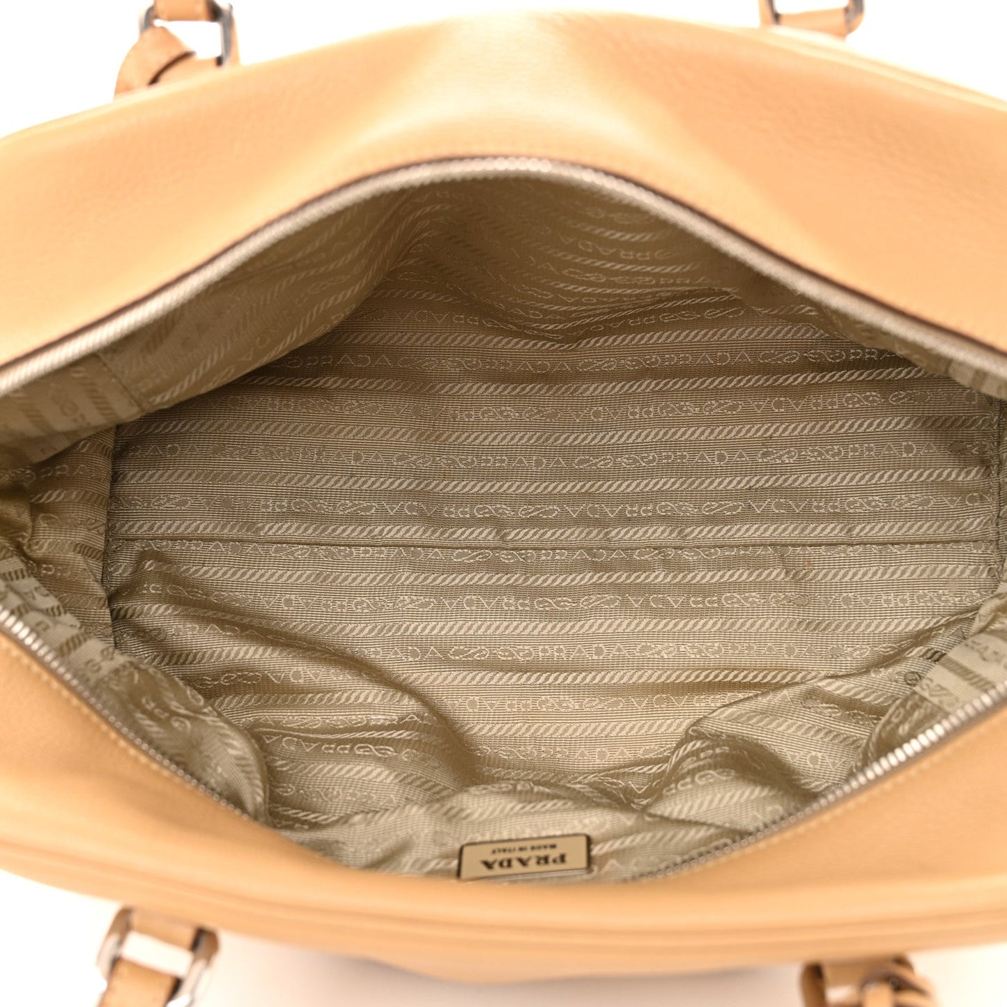 Prada Boston Vitello Daino Leather Bag - Beige