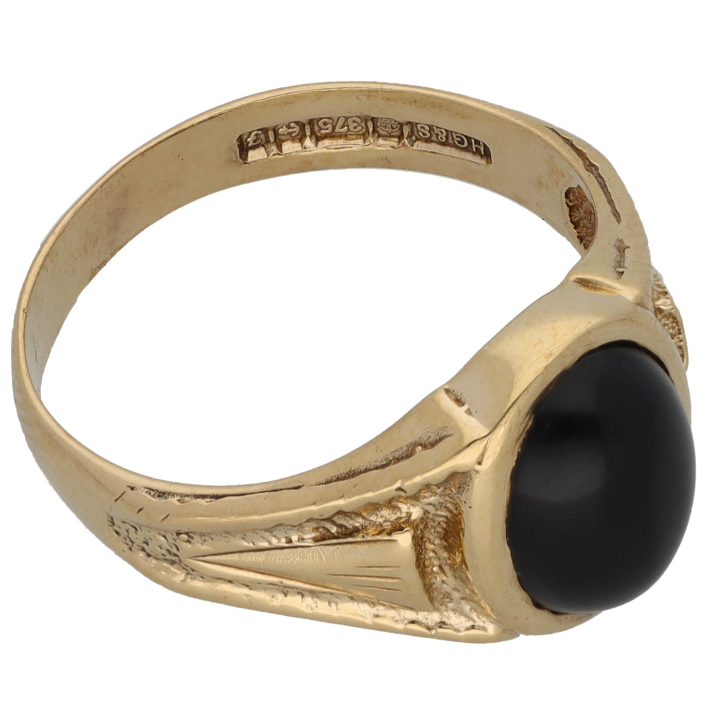 9ct Gold Onyx Patterned Single Stone Signet Ring Size P