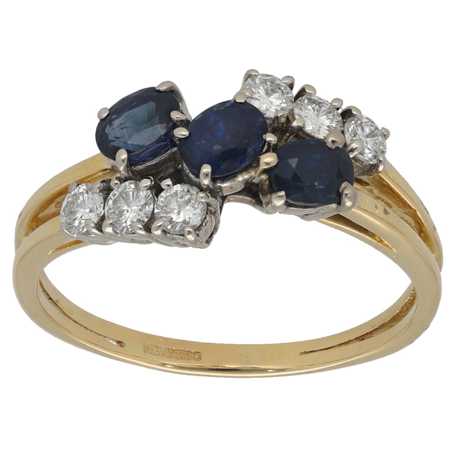 18ct Gold Sapphire & 0.30ct Diamond Dress/Cocktail Ring Size O