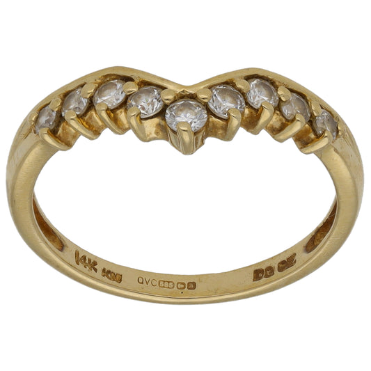 14ct Gold Cubic Zirconia Wishbone Ring Size K