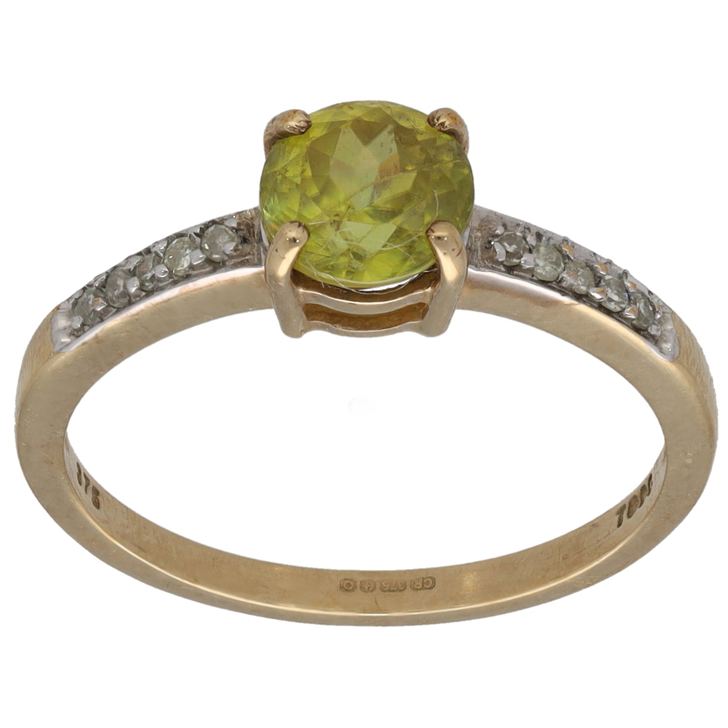 9ct Gold Sphene & 0.10ct Diamond Single Stone Ring With Accents Size N