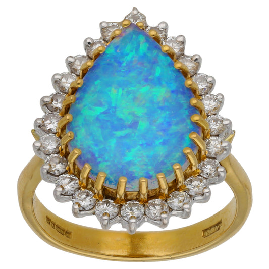 18ct Gold 0.72ct Diamond & Man Made Opal Dress/Cocktail Ring Size O