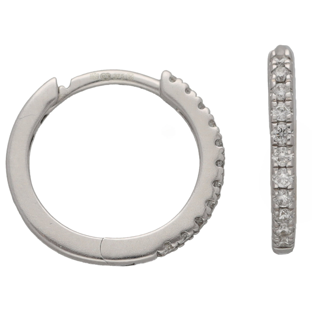 9ct white gold hoop earrings with round diamond accents