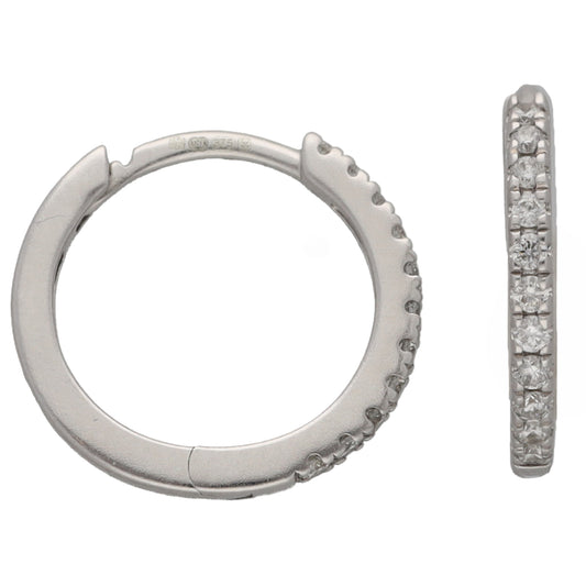 9ct white gold hoop earrings with round diamond accents