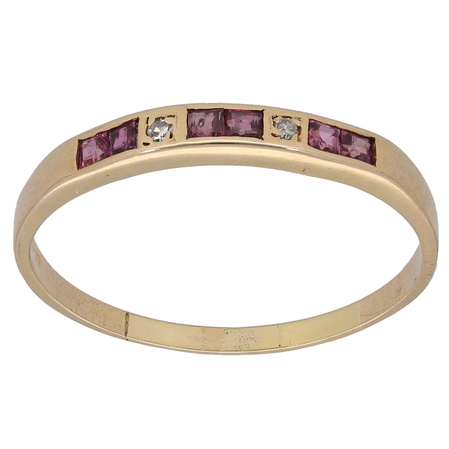 9ct Gold Ruby & 0.02ct Diamond Half Eternity Ring Size Y