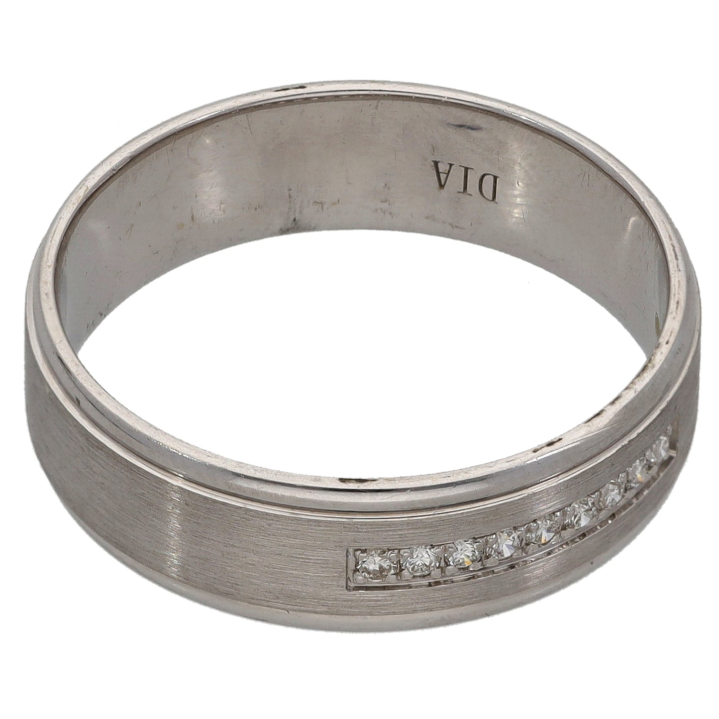 9ct White Gold 0.09ct Diamond Patterned Wedding Ring Size S