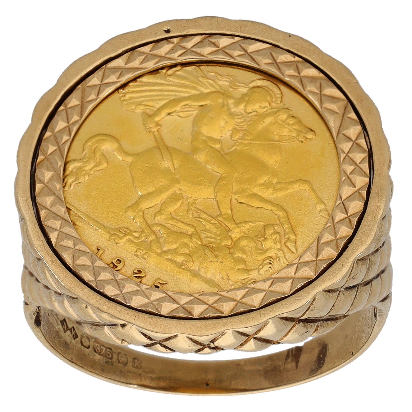 9ct Gold Half Sovereign Coin Ring Size V