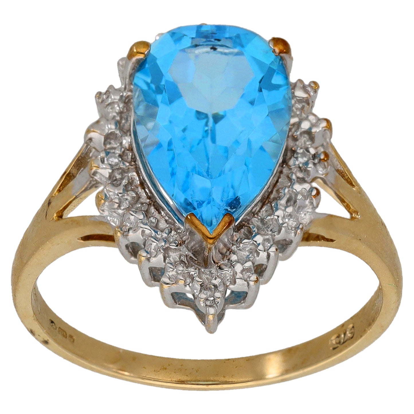 9ct Gold Topaz & 0.02ct Diamond Dress/Cocktail Ring Size P