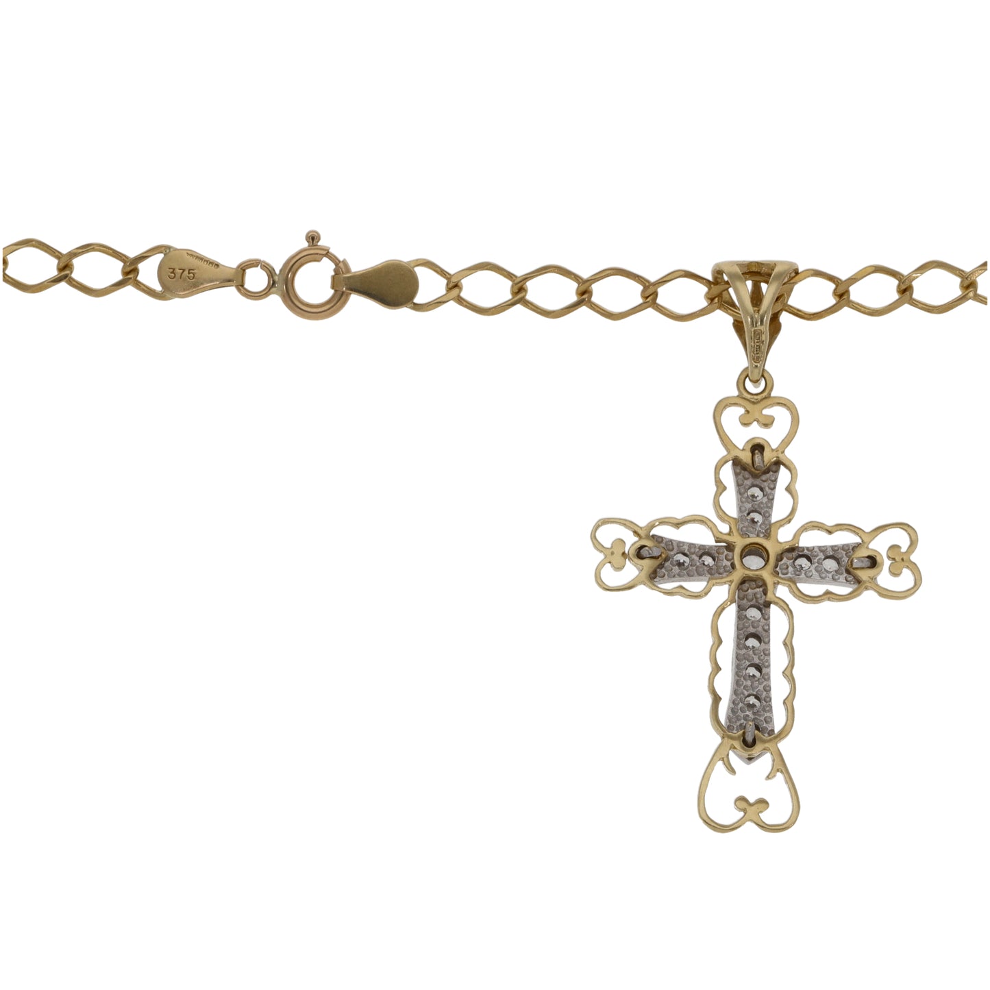 9ct Gold Cubic Zirconia Cross Pendant With Chain