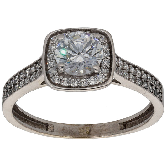 9ct White Gold Cubic Zirconia Halo Ring Size Q
