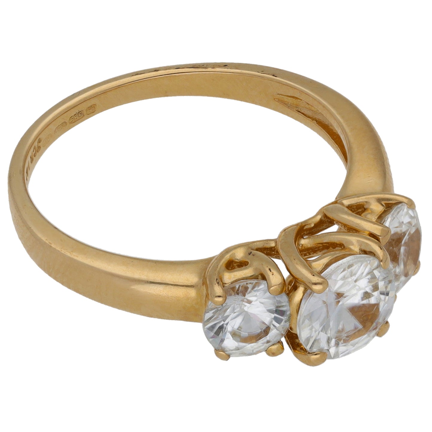 14ct Gold Cubic Zirconia Trilogy Ring Size P