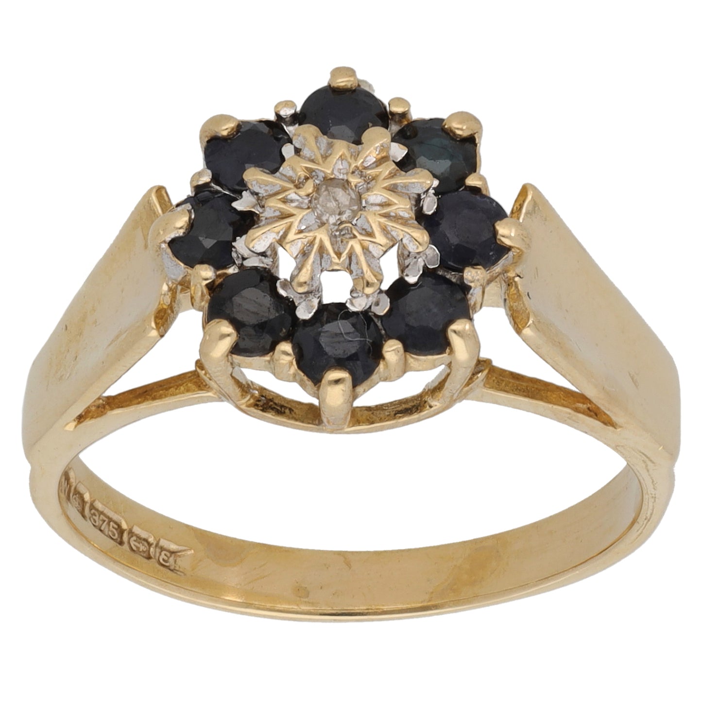 9ct Gold 0.01ct Diamond & Sapphire Dress/Cocktail Ring Size Q