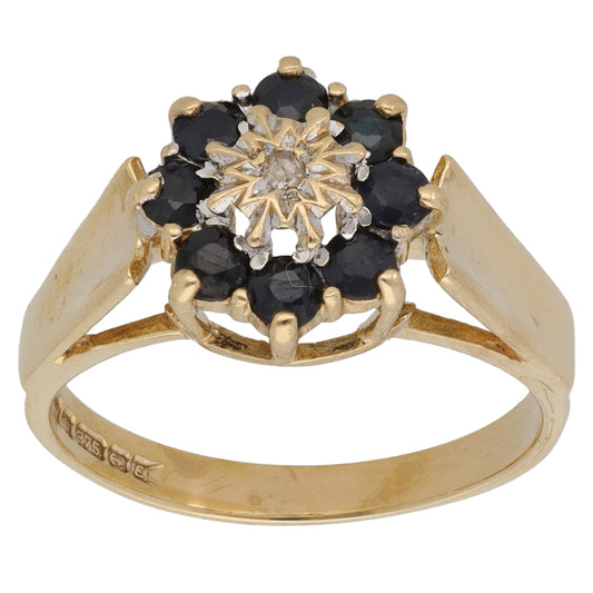 9ct Gold 0.01ct Diamond & Sapphire Dress/Cocktail Ring Size Q