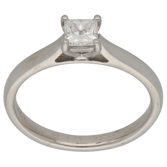 Platinum 0.33ct Square Diamond Solitaire Ring Size L